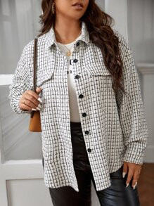 SHEIN Frenchy Plus Plaid Print Drop Shoulder Jacket
   SKU: sf2207060568122389      
          (5... | SHEIN