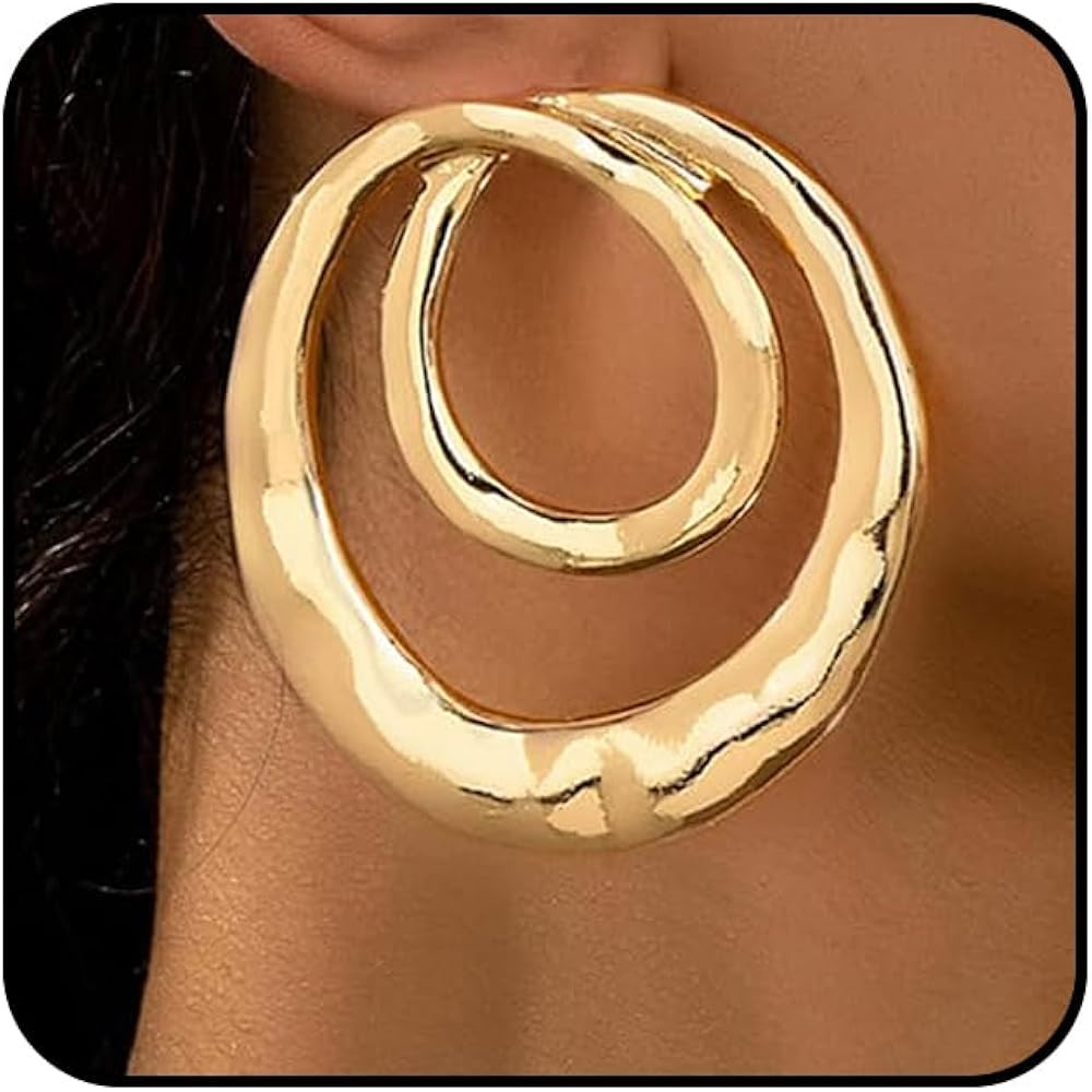 Chunky Gold Large Statement Earrings for Women Vintage Simple Big Circle Drop Hanging Earrings Pe... | Amazon (US)