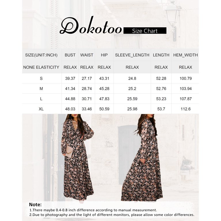 Dokotoo Womens Black Deep V-neck Dress Fashion Floral Print Long Sleeve Maxi Dresses Casual Loose... | Walmart (US)