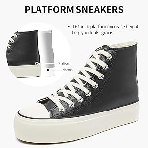 SERNIAL Women's High Top Platform Sneakers PU Leather Platform Shoe White Tennis Shoes for Women | Amazon (US)