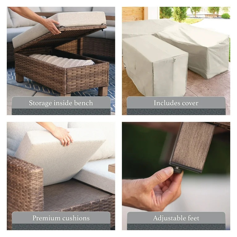 Better Homes & Gardens Brookbury 4 Piece Wicker Outdoor Patio Sectional Dining Set | Walmart (US)