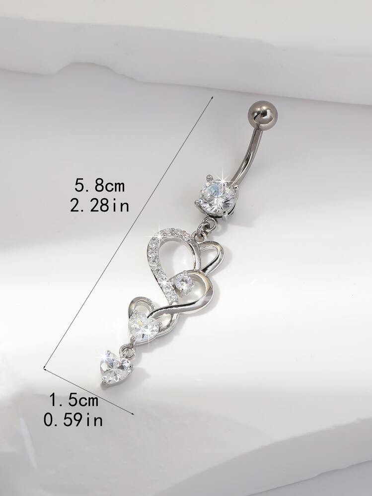 One Silver Long Style Brass Inlaid Cubic Zirconia Heart Belly Button Ring Suitable For Ladies Birthday Party | SHEIN
