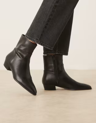 ASOS DESIGN Albie flat pointed ankle boots in black | ASOS | ASOS (Global)