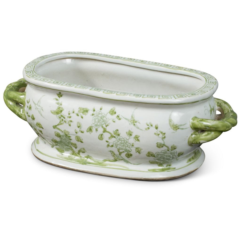 ChinaFurnitureOnline Green and White Chinoiserie Bird and Flower Motif Chinese Porcelain Footbath... | Amazon (US)