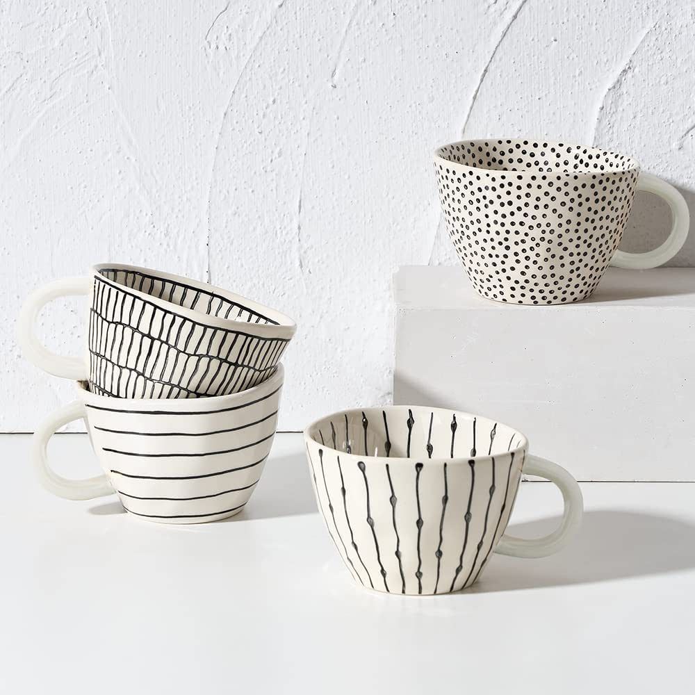 MugsNcups Coffee Cup Set of 4,Ceramic Unique Irregular Mug with Gold Handles,11 Oz Porcelain Whit... | Amazon (US)