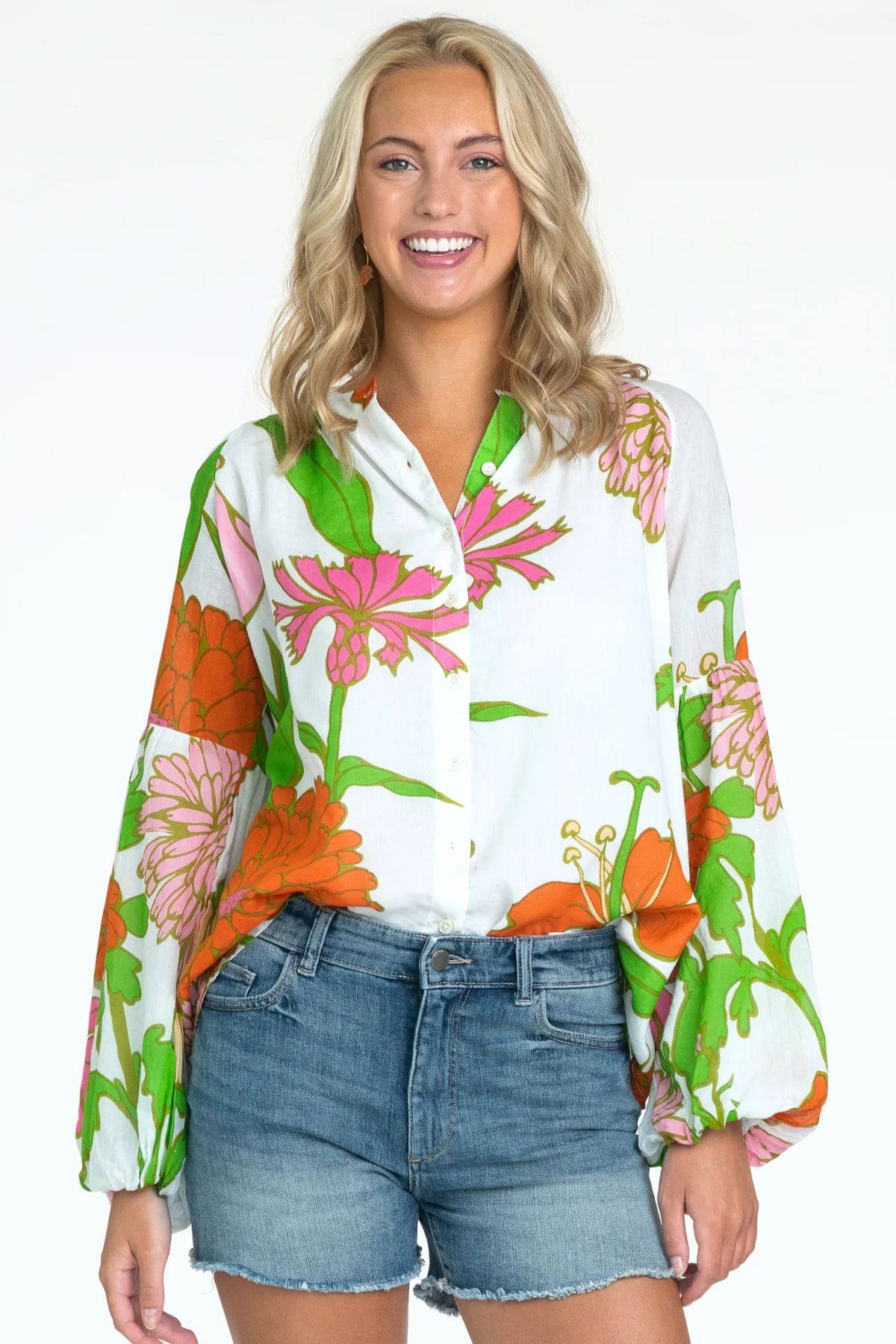 Emory Blouse in Mod Floral Melon | Olivia James The Label