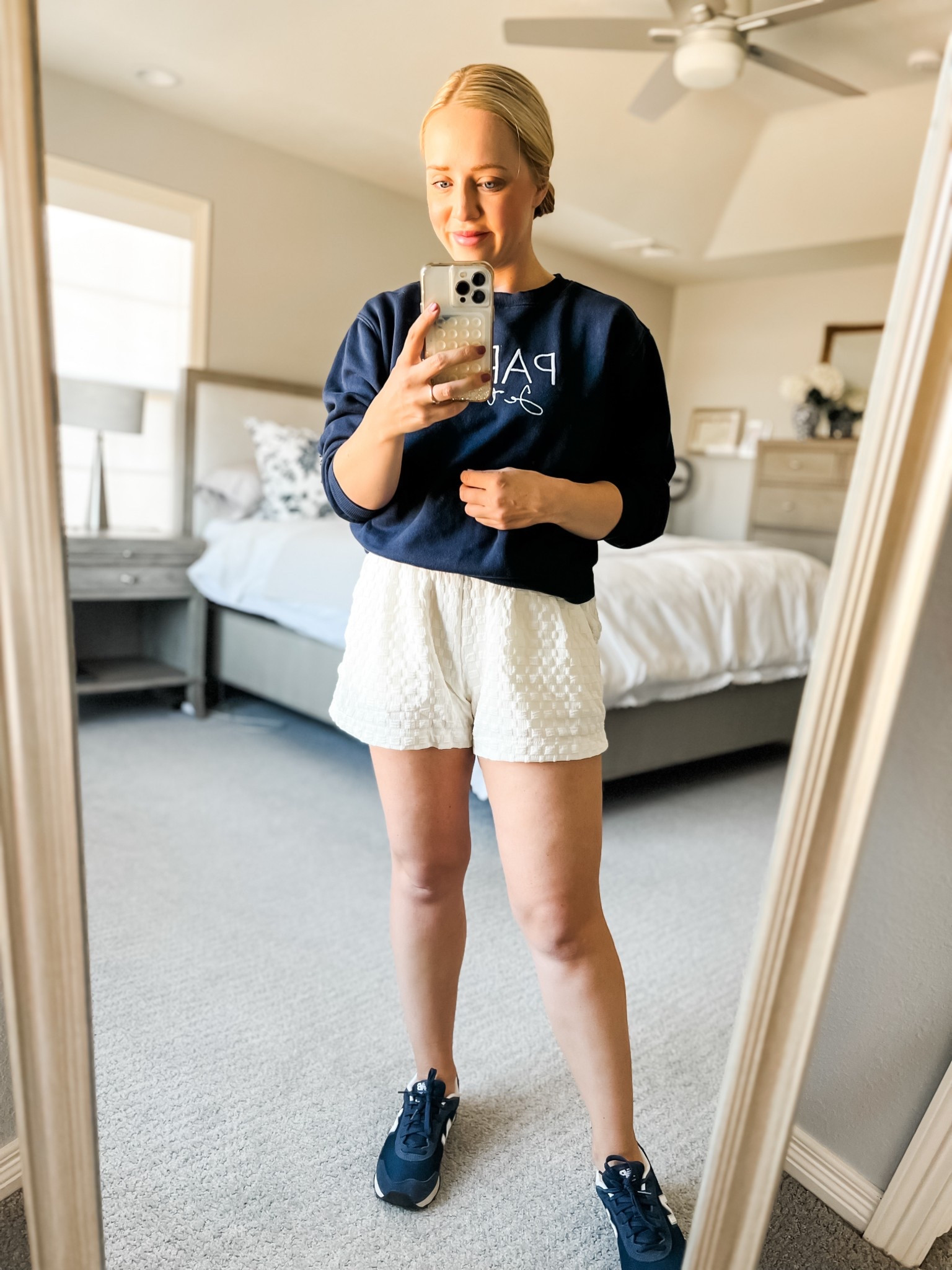 Casual early spring outfit with a sweatshirt paired with white shorts. These shorts are stretchy and comfortable. Everything fits tts.

Spring outfits, white shorts, petite outfit, affordable outfit, mom outfit 

#LTKFindsUnder100 #LTKPetite #LTKSaleAlert