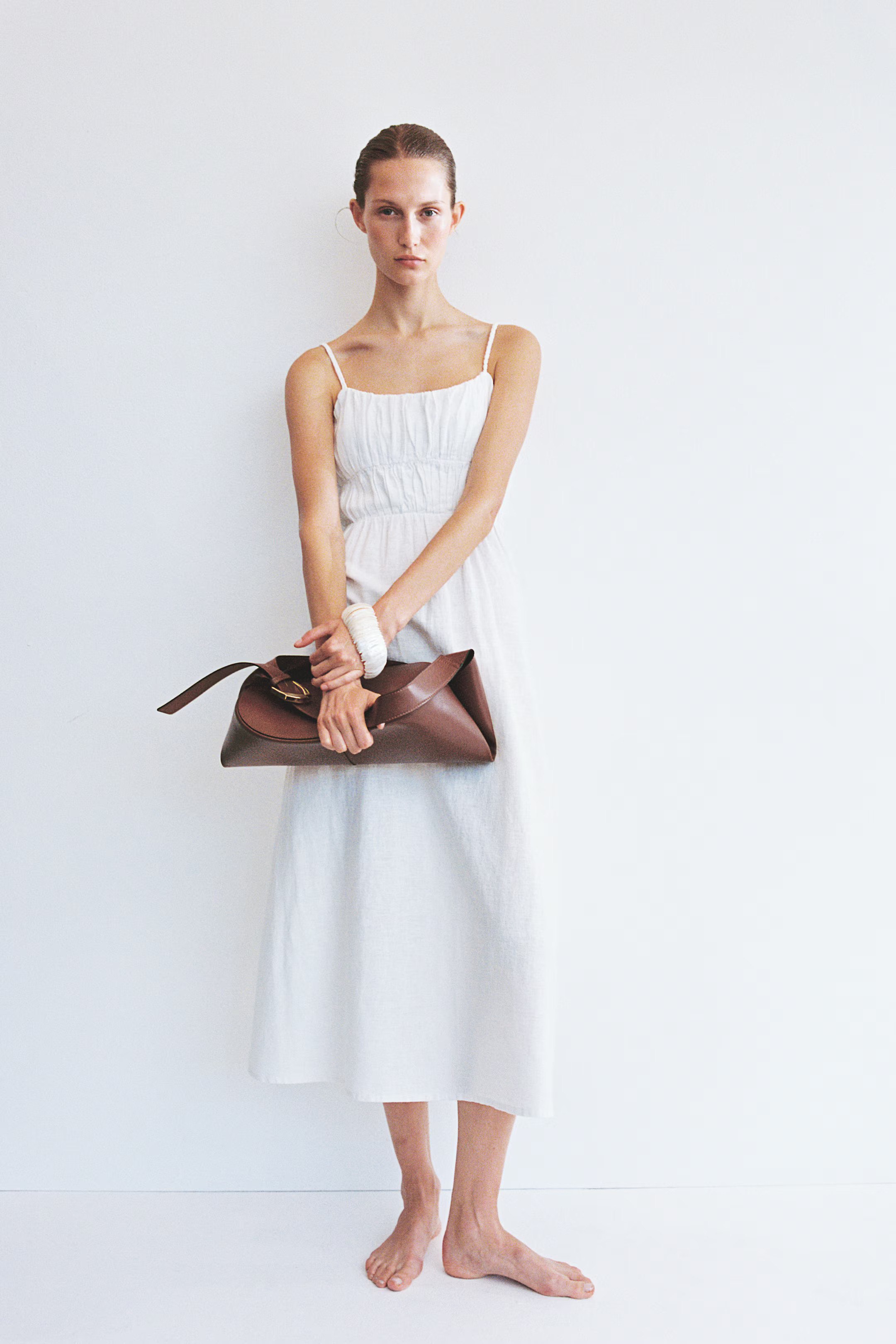 Abito con spalline e smock - Scollo squadrato - Senza maniche - Bianco - DONNA | H&M IT | H&M (FR, IT, ES, PT, BE)