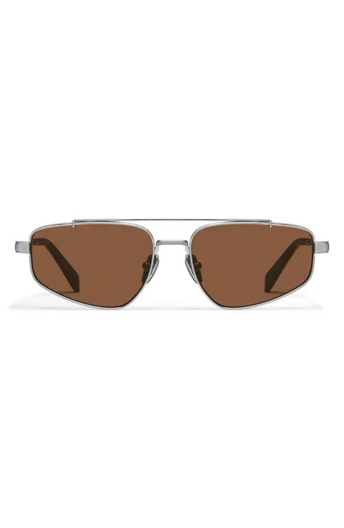 QUAY Pit Stop 56mm Aviator Sunglasses in Brushed Silver/Brown at Nordstrom | Nordstrom
