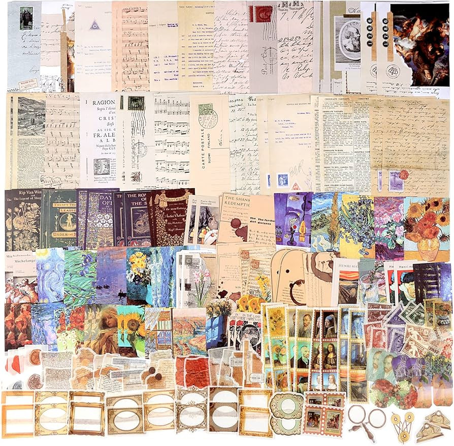 Draupnir 200pcs Vintage Junk Journal Supplies,Scrapbook Supplies Scrapbooking Paper and Stickers ... | Amazon (US)