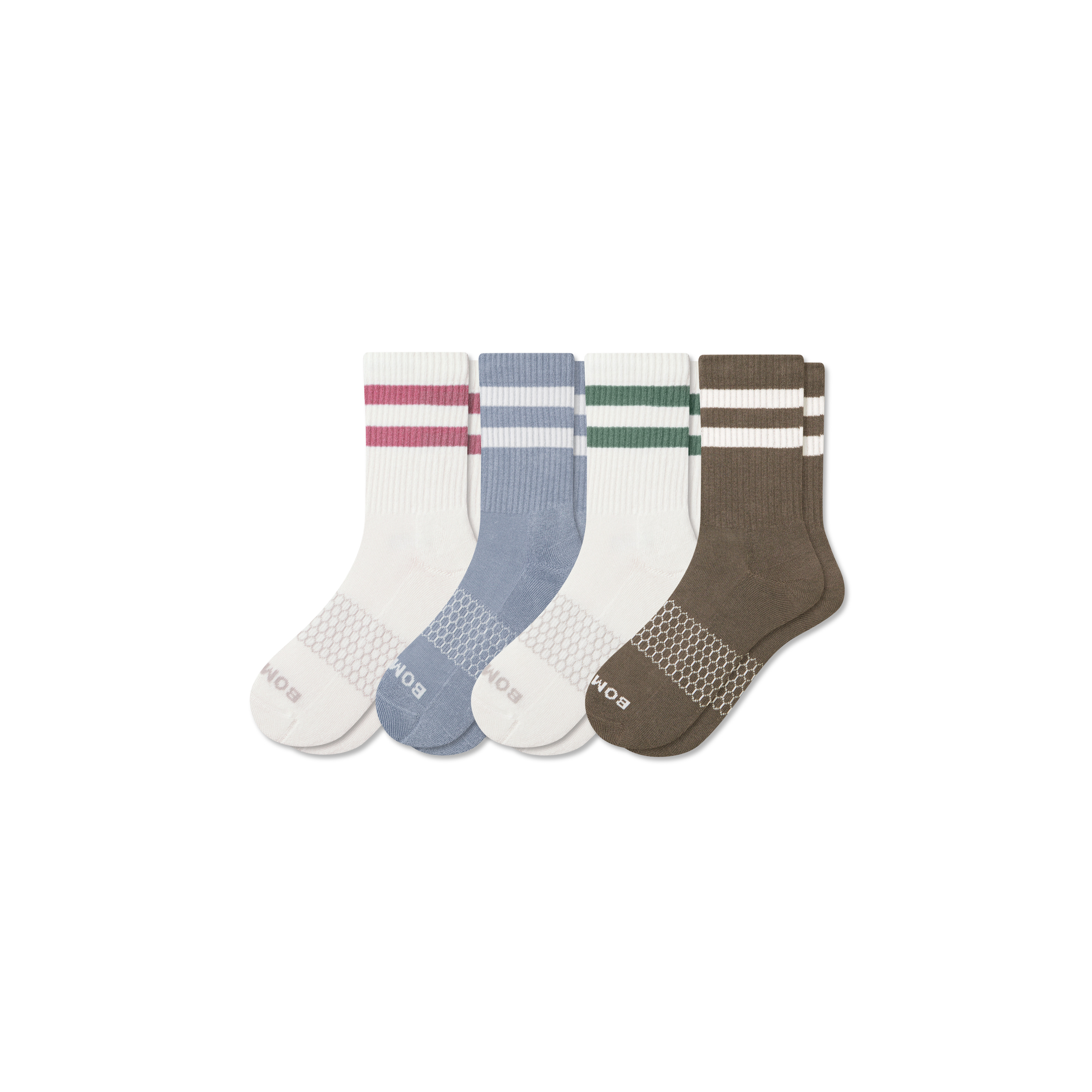 Women's Vintage Stripes Half Calf Sock 4-Pack - Sage Rose Mix - Medium - Cotton Blend - Bombas | Bombas