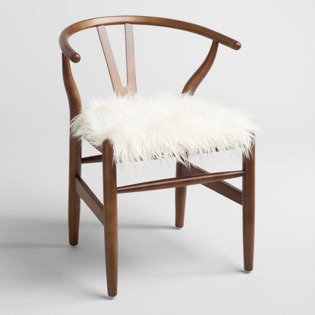 Ivory Flokati Donnan Wishbone Chair | World Market