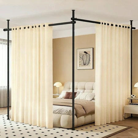 stusgo Room Divider Curtain Rod No Drilling, Standing Curtain Rod, 4-10ft(H) 28-140inch(W) Adjustable, Heavy Duty Floor to Ceiling Tension Curtain Stand, Black | Walmart (US)