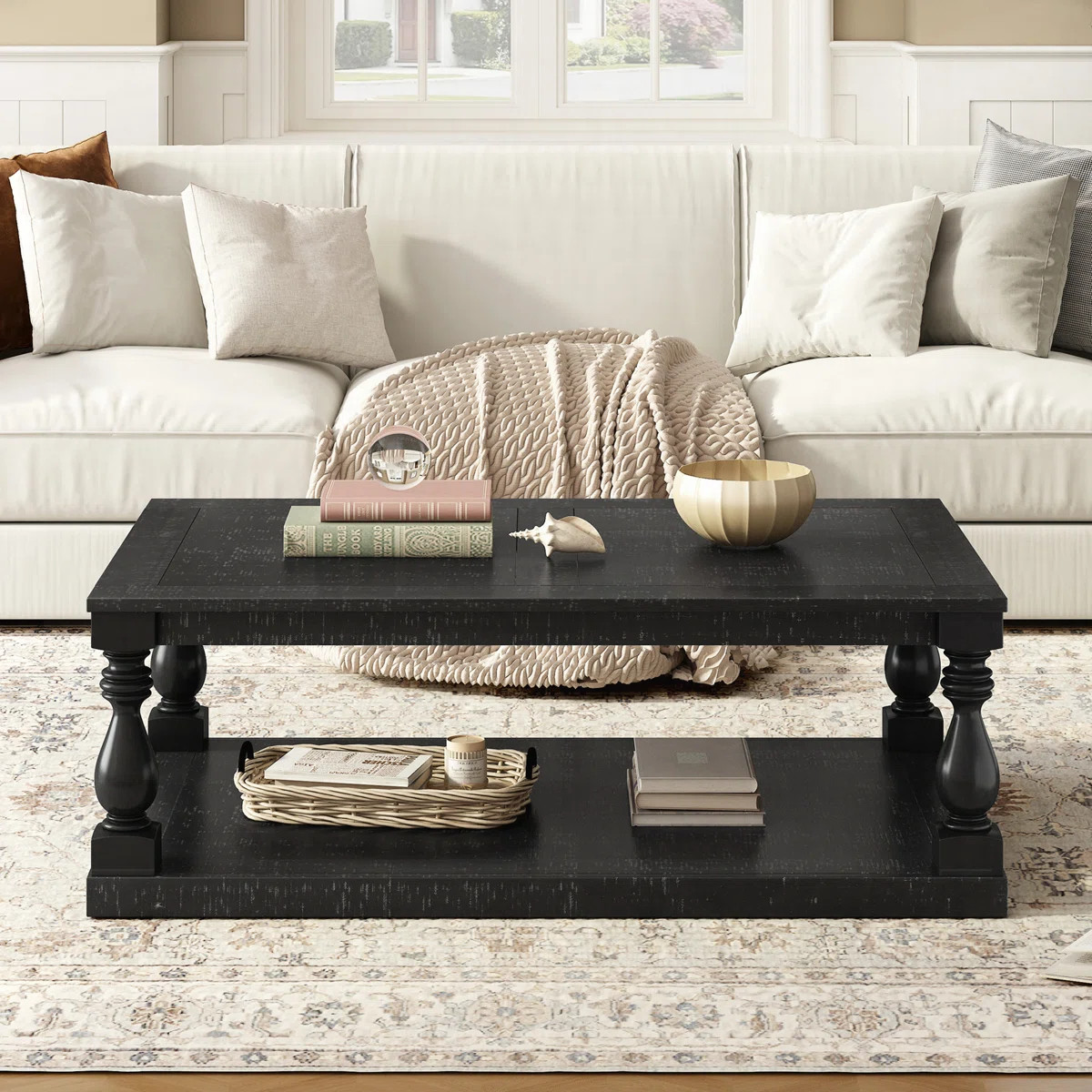 Vintage Coffee Table Featuring Artistic Vase Column Legs and Luxurious Pine Veneer for Timeless C... | Wayfair North America