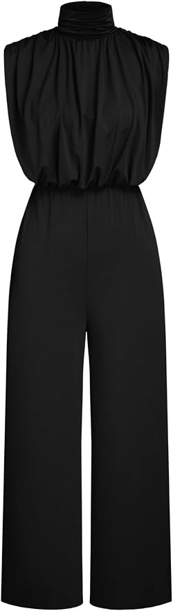 CIDER Women's High Neck Solid Zipper Ruched Jumpsuit | Amazon (US)