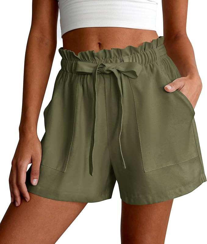 PRETTYGARDEN Summer Shorts for Women Casual Ruffle Drawstring High Waist Wide Leg Comfy Lounge Sh... | Amazon (US)