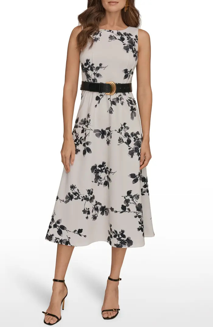 Belted Floral Print Midi Dress | Nordstrom
