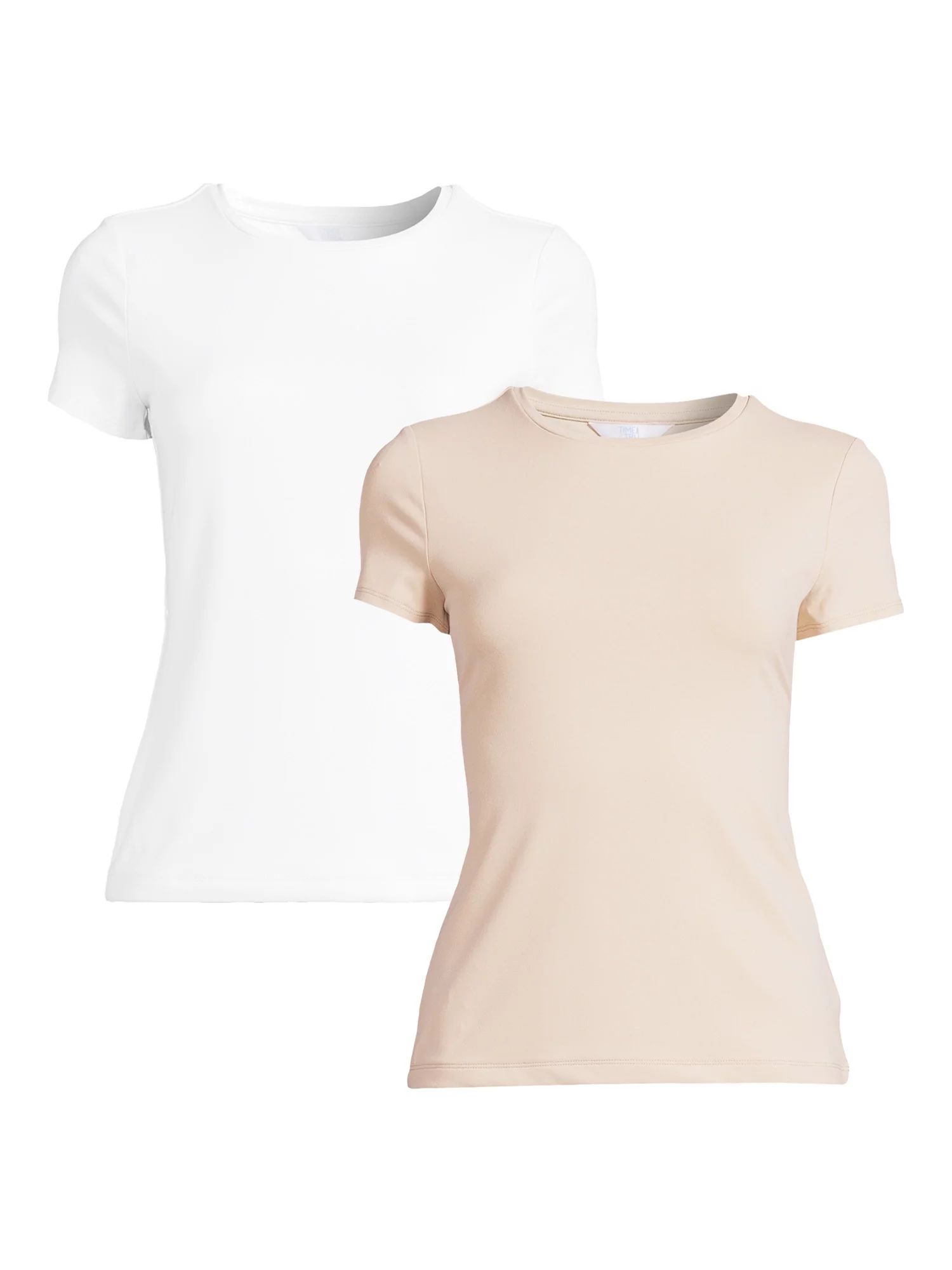Time and Tru Women's Round Neck Smooth Tee with Short Sleeves, 2-Pack, Sizes XS-XXXL | Walmart (US)