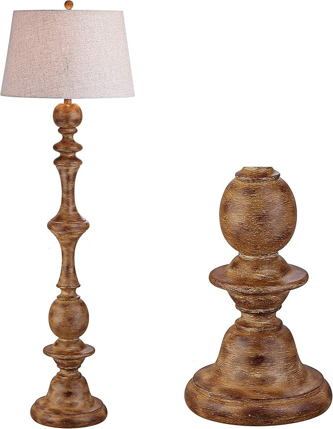 JONATHAN Y 67" Brown Spindled Resin LED Floor Lamp, Rustic Farmhouse Faux Bois Standing Lamp, Gra... | Amazon (US)