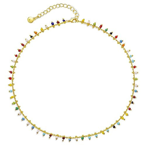 Boho Beaded Choker Necklace for Women - Handcrafted Beaded Necklace in Bohemian Style, 18k Gold Plated Dainty Boho Choker Necklace for Women Girls | Amazon (US)