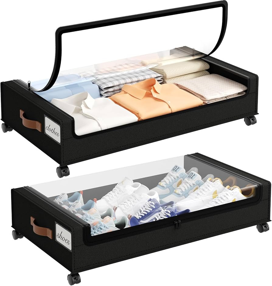 Yecaye Under Bed Storage with Wheels, 2 Pack Under the Bed Storage Containers with Lids & Label, ... | Amazon (US)