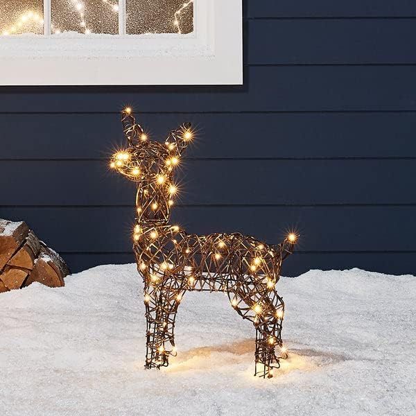 Lights4fun, Inc. 23.5" Rattan Fawn Reindeer 80 LED Christmas Light Up Figures Decoration for Indo... | Amazon (US)