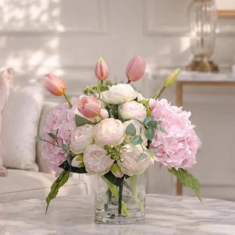 Pink Hydrangea Peony Arrangement: French Country Floral Centerpiece | Etsy (Global)