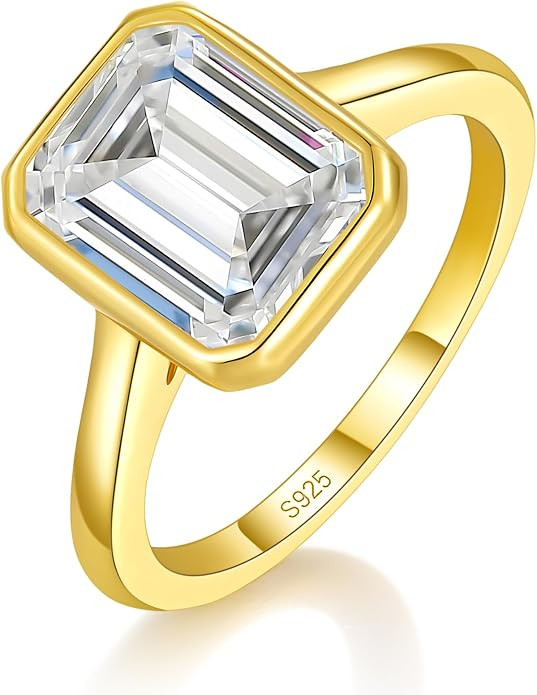 4CT Emerald Cut Moissanite Engagement Ring For Women, Bezel Set Solitaire D Color VVS1, 925 Sterl... | Amazon (US)