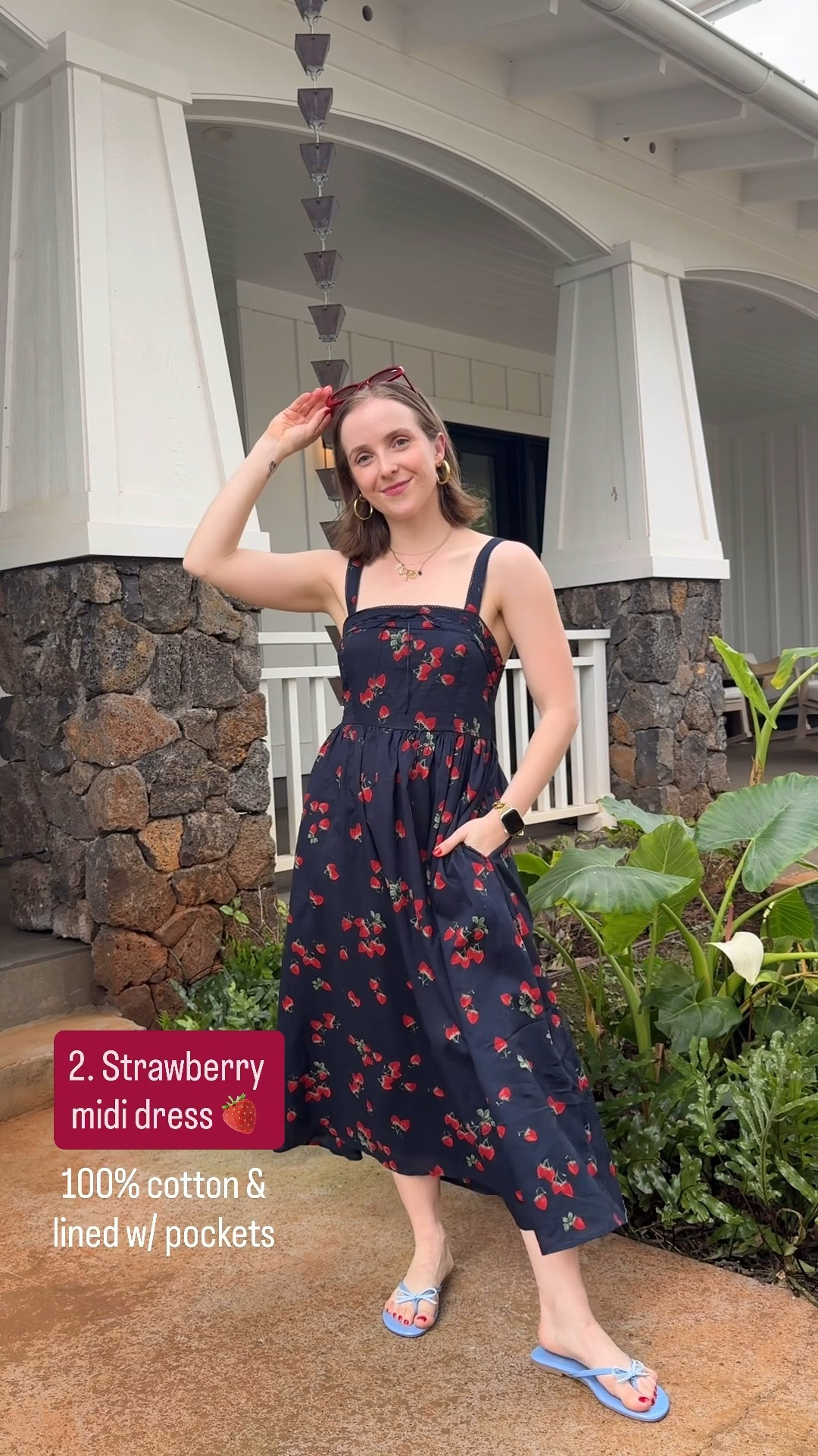 This week’s #2 best seller
100% cotton lined midi dress with strawberry print, pockets & adjustable straps 
Wearing xs petite 
Abercrombie dress for vacation


#LTKdayinmylife #LTKPetite #LTKSaleAlert