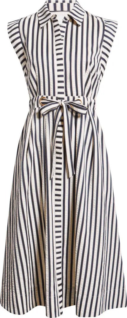 Stripe Belted Seersucker Midi Shirtdress | Nordstrom