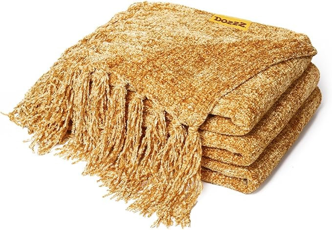 DOZZZ Fluffy Chenille Knitted Throw Blanket with Decorative Fringe for Home Décor Bed Sofa Couch... | Amazon (US)