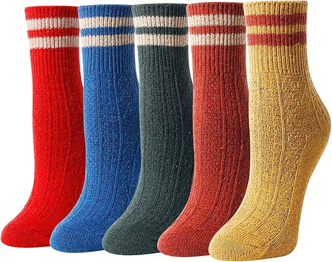 ZMART Winter Warm Crew Vintage Socks, Novelty Socks for Women Girls 5 Pack | Amazon (US)