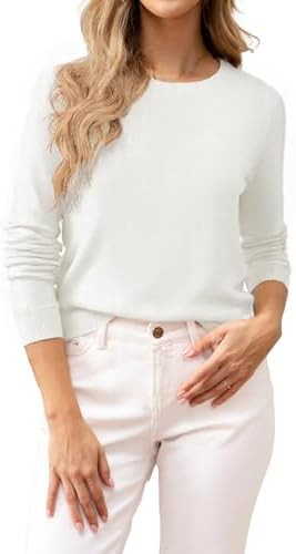 Women's 100% Cotton Sweaters Long Sleeve Lightweight Knit Solid Soft Pullover Tops | Amazon (US)
