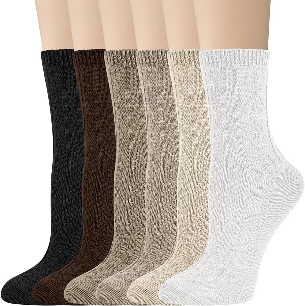 Justay 6 Pairs Womens Crew Socks Comfort Athletic Socks Soft Knit Boot Socks Ankle Calf Cotton So... | Amazon (US)