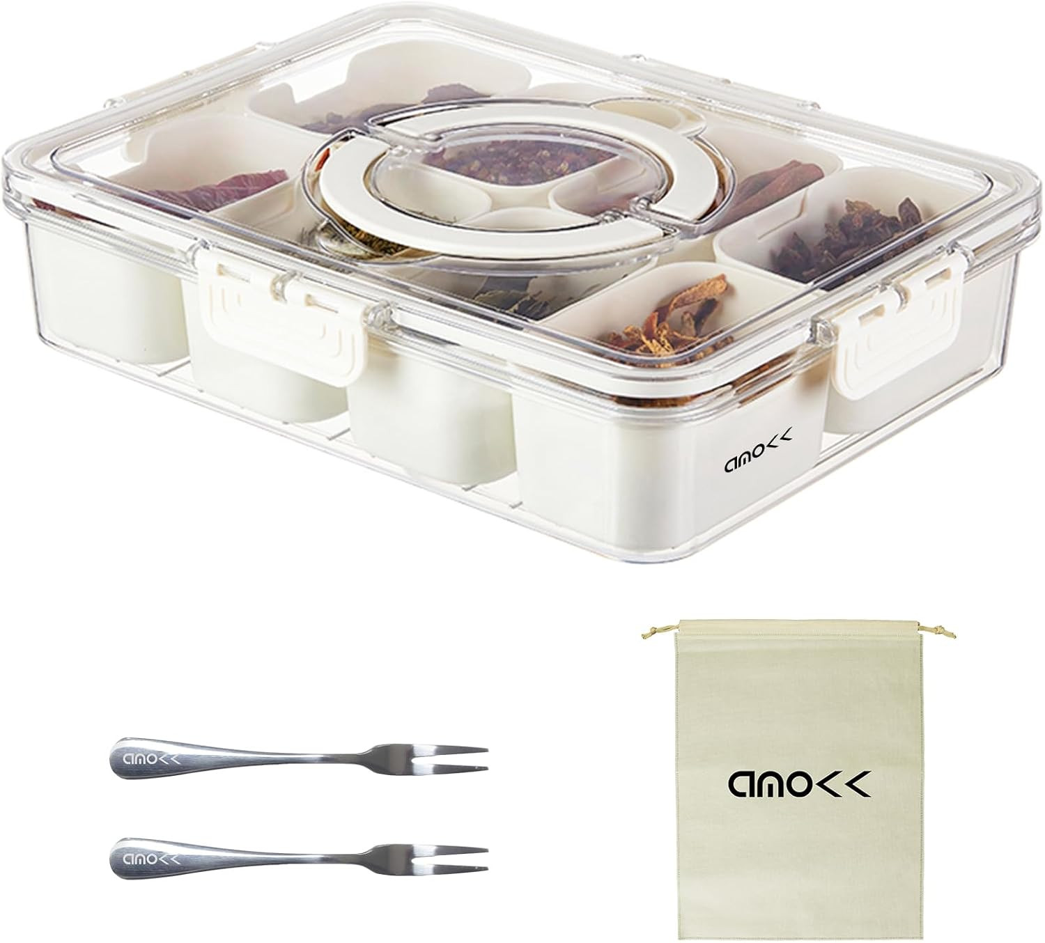 amokk Divided Serving Tray with Lid and Handle Snackle Box Charcuterie Container Portable Snack P... | Amazon (US)