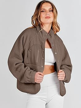 ANRABESS Womens Fuzzy Fleece Jacket Fall Casual Long Sleeve Cropped Sherpa Button Down Shacket Co... | Amazon (US)