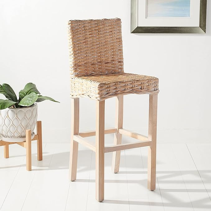 Safavieh Home Tobie Natural White Wash Rattan 30-inch Bar Stool | Amazon (US)