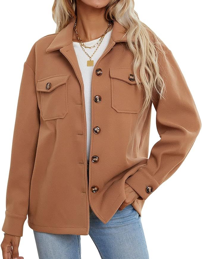 Womens Plaid shacket Jacket thick oversize Button down long sleeve Shirt Blouse Cotton Winter War... | Amazon (US)