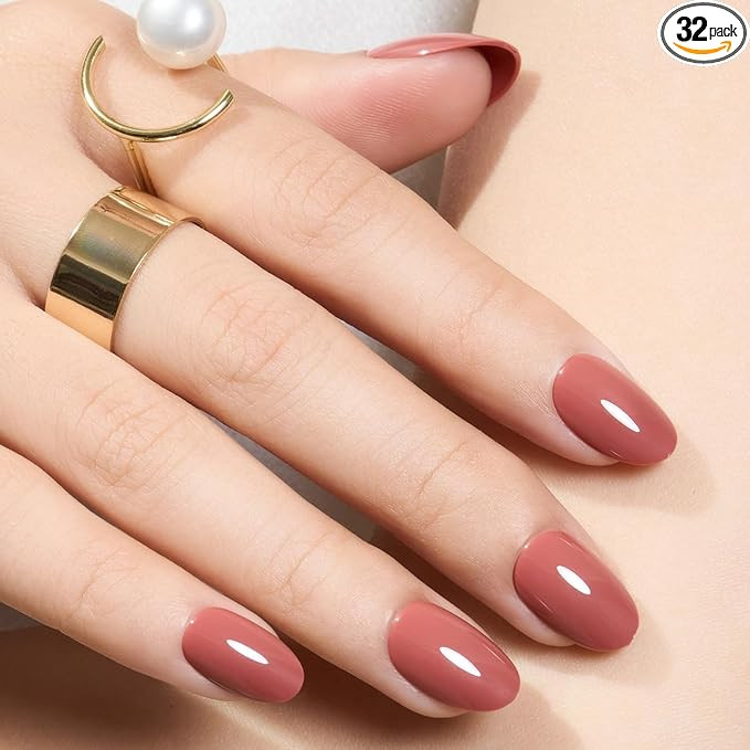 modelones Pink Short Press on Nails, Christmas Oval Fake Nails Kit Press Ons with Nail Glue, Adhe... | Amazon (US)