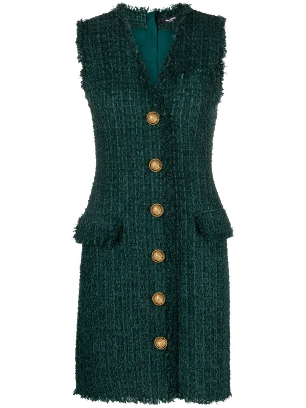 Balmain Sleeveless Bouclé Minidress - Farfetch | Farfetch Global