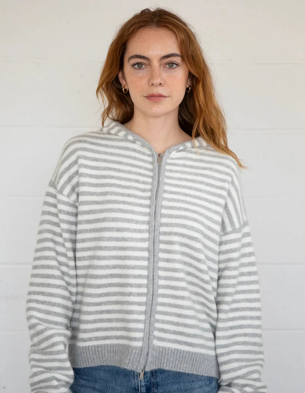 Cooper Stripe Zip Up Jacket - Grey | Ama La Vita