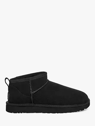 UGG Classic Ultra Mini Sheepskin and Suede Ankle Boots, Black | John Lewis (UK)