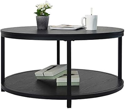 Amazon.com: WiberWi Round Coffee Table Black Coffee Tables for Living Room 35.8" Rustic Industria... | Amazon (US)