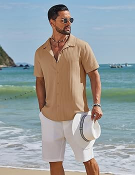 COOFANDY Men's Short Sleeve Casual Button Down Shirts Textured Summer Beach Shirt | Amazon (US)