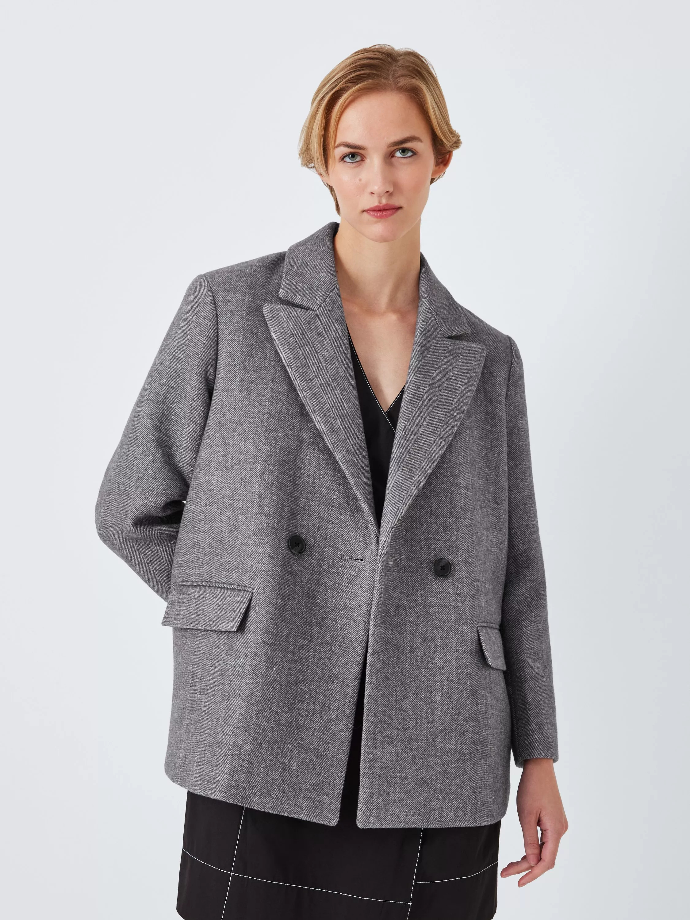 John Lewis ANYDAYHerringbone Oversized Blazer, Charcoal | John Lewis (UK)