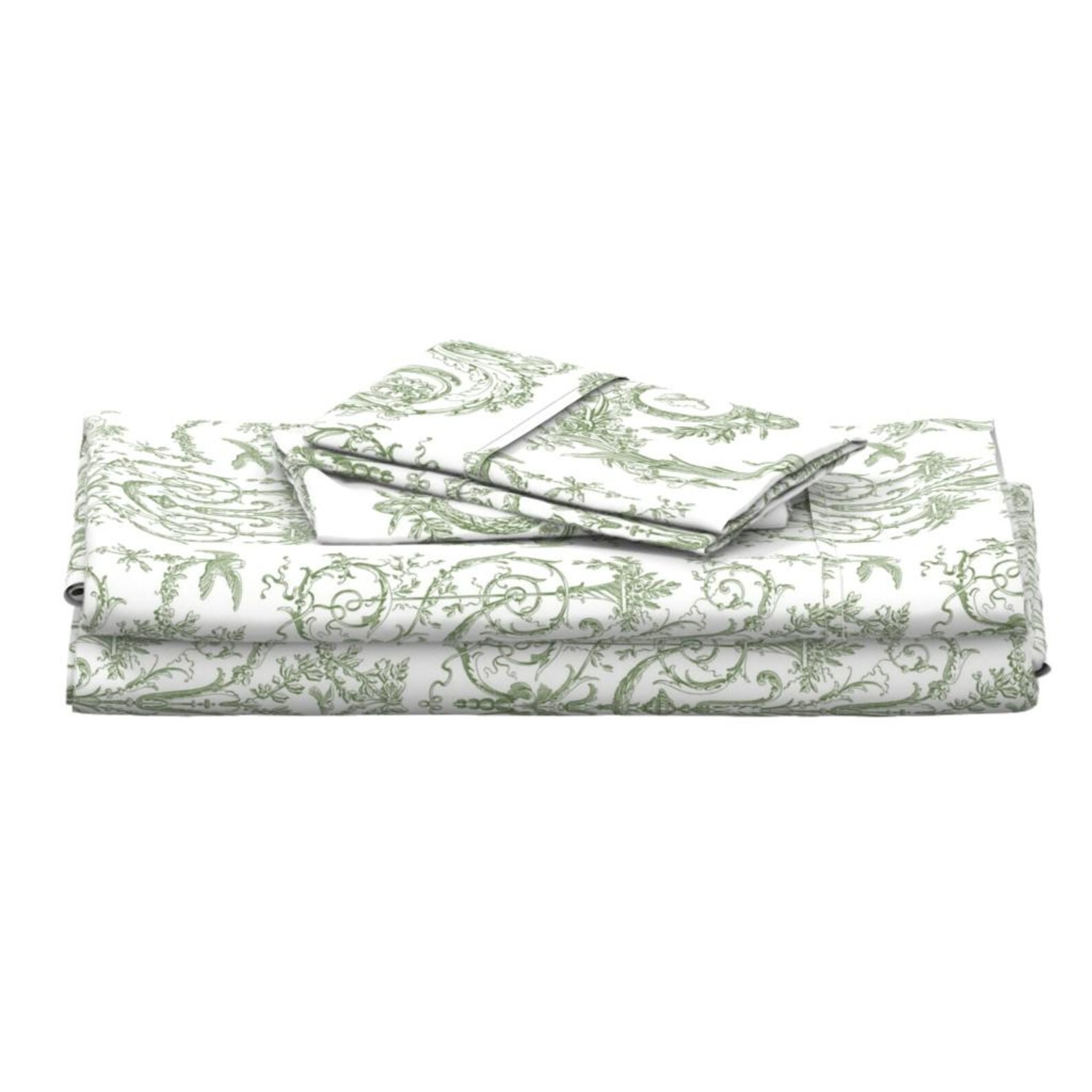 Green Damask Toile Sheets - Capetian Toile by lilyoake - Green And White Romantic Rococo Cotton S... | Etsy (Global)