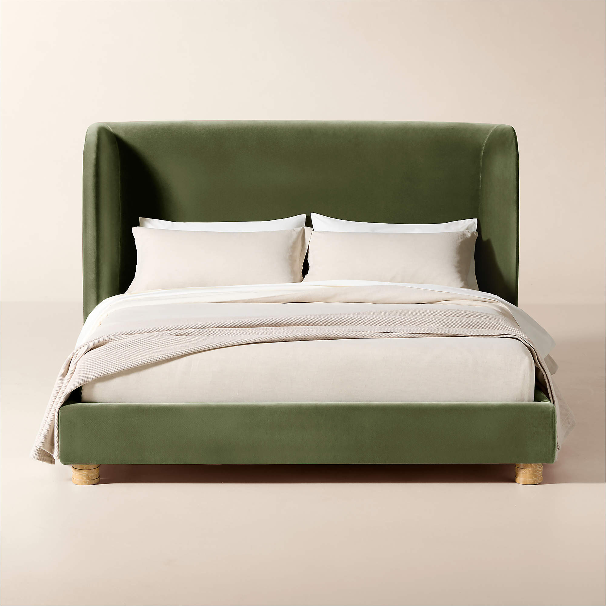 Jackson Sage Green Velvet Upholstered King Bed | CB2 | CB2