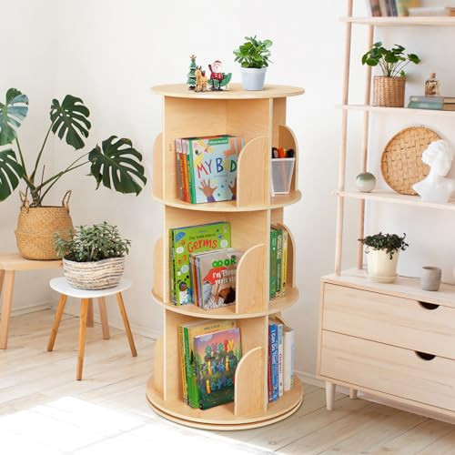 OOOK Kids Rotating Bookshelf Tower, 3 Tier Spinning Floor Standing Montessori Bookshelf Storage Rack, Large Chassis 360 Display for Small Space, Kids Room, Nursery | Amazon (US)
