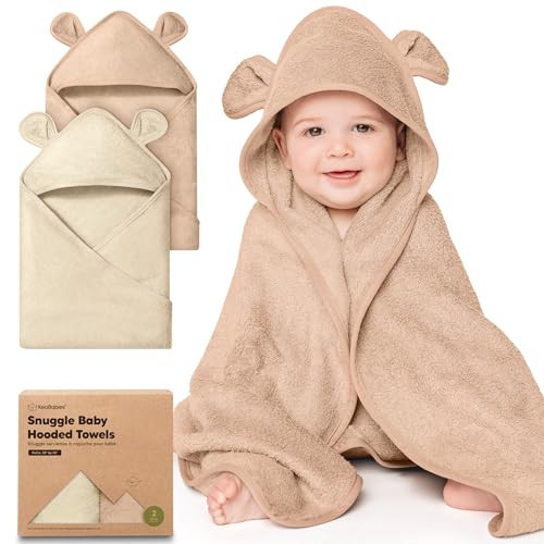 KeaBabies 2-Pack Hooded Baby Towels for Newborn - 30x30 Soft & Absorbent Viscose from Bamboo Baby Bath Towels with Hood for Infant, Toddler,Kids,Boys Girls,Newborn Bath Essentials (Almond, Petite) | Amazon (US)