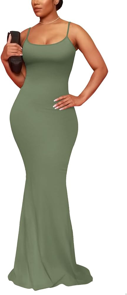 Hafailia Women's Casual Soft Lounge Long Slip Dress Sexy Sleeveless Bodycon Maxi Dresses Evening ... | Amazon (US)